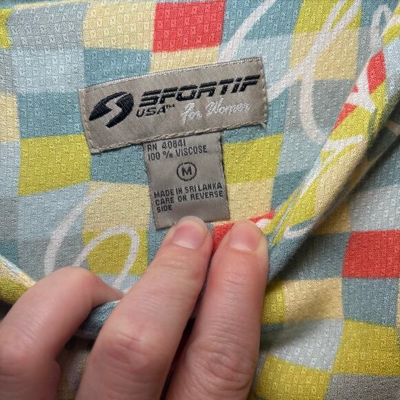 Vintage Y2K Sportif USA Floral Checkerboard Sleeveless Shift Dress Size M - Picture 3 of 7